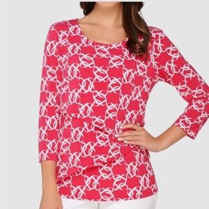 Susan Graver Liquid Stretch Geometric Pink Blouse 1X